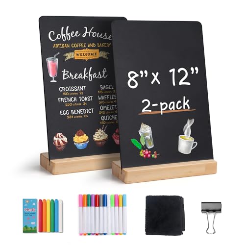 SELEAD 8x12 Inch Small Chalkboard Words Sign Pack with Wooden Stand - 2 Pack