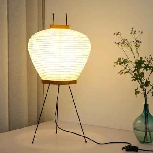 Noguchi Paper Lamp, Akari Floor Lamp, Japanese Lantern Ideal for Bedside, Living Room, and Japandi D?cor (Wooden Round)