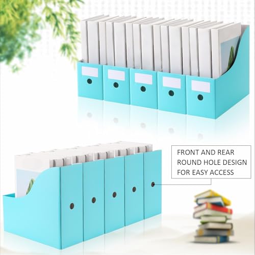 Geyee 50 Pcs Cardboard Magazine Holder Magazine File Holder Magazine Storage Box Document Magazine File Organizer with 50 Pcs Labels for School Office Home Supplies (Blue)