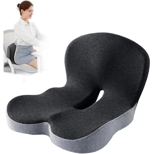 Memory Foam Office Chair Cushion, L-Shaped Integrated Seat Cushions, Chair Seat Cushion for Lower Back Tailbone Protection, Lumbar Support (Black Gray)
