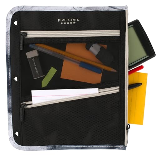 Five Star Black/Grey 11x9 Inch Zipper Pencil Pouch for Binders & Storage