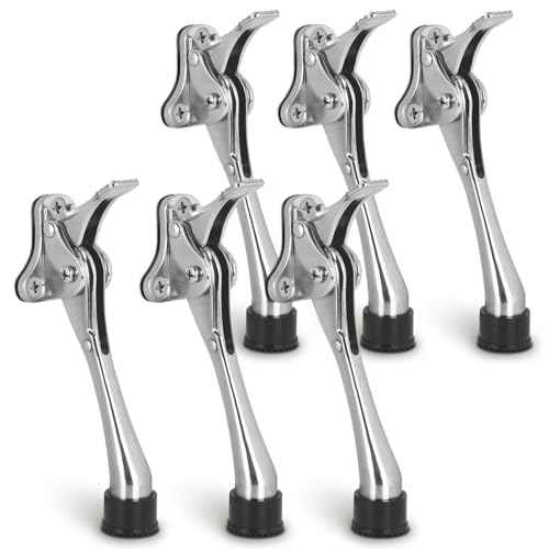 6 Pack Door Stops Kickdown Door Stoppers for Bottom of Door, 6 Inch Satin Nickel with Rubber Tips, Door Holder, Heavy Duty Kick Down Door Stop Once Touch Adjustable