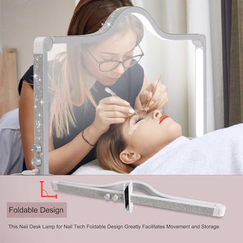 Half Moon Light for Nail Desk, 34.5In Foldable Square Nail Tech Lamp with Phone Holder, 3000-6000K Dimmable Half Moon Manicure Light for Lash Eyelash Extension, Tattoo, Eyebrows, Crafts (White, A)