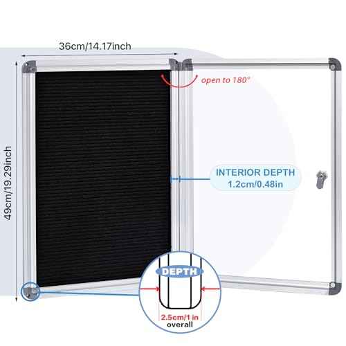 Enclosed Changeable Letter Boards Felt Message Board with Locking Door, Black, Aluminum Frame, 19X12 inches