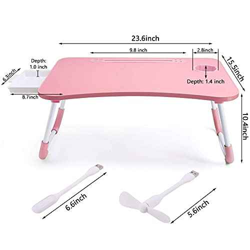 Slendor Lap Desk with Tablet Slot, Foldable Laptop Table with Storage Drawer for Bed£¬Portable Bed Desk for Laptop, Computer Tray with Cup Holder Notebook Stand Reading Holder for Couch Floor, Pink