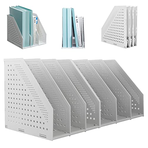 SAYEEC 2Pcs Gray 3-Compartment Collapsible Plastic Magazine File Holders for Desk Office & Home