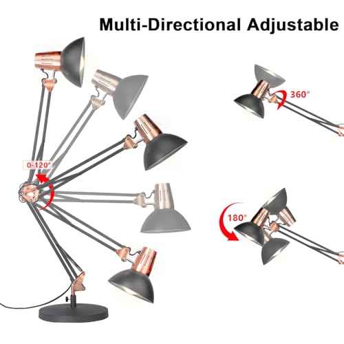 FIRVRE Black Retro Metal Swivel Arm Desk Lamp Adjustable Architect Morden Table Lamp High Task Lamp with Switch for Bedroom Study Room Home Office