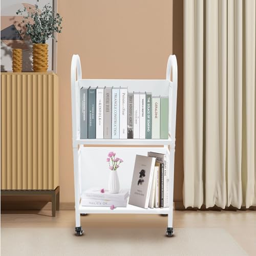 ACNAO 34in Two-Tier Rolling Book Cart with Lockable Wheels – Narrow Library/Home Book Cart