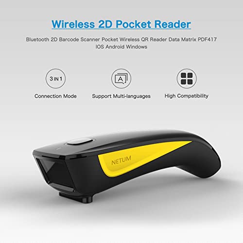 NETUM 2D-C750 Yellow Portable Bluetooth Barcode Scanner - Wireless & Wired