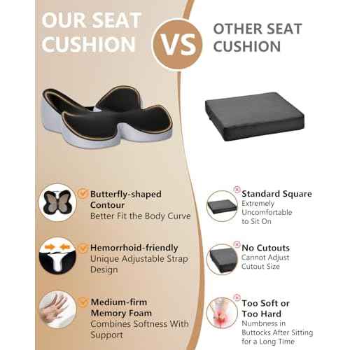 Seat Cushion for Office Chair,Butterfly Memory Foam Seat Cushion for Office,Dask,Car,Wheelchair, Tailbone Pain Relief Cushion for Long Sitting - Back, Sciatica, Coccyx,Hemorrhoids