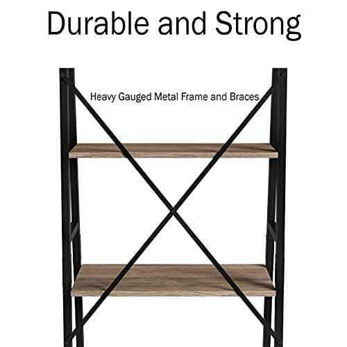 Lavish Home 4-Tier Ladder Bookshelf - Freestanding Bookcase with X-Back Frame and Leaning Look - Display Shelves for Home and Office (Black/Gray)