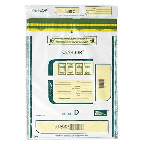ControlTek SafeLok 12" x 16", Clear, 100 Bags, Tamper-Evident Deposit Bags, Cash Currency Handling & Valuables, Moisture, Heat, Cold Detection, Tear-off Receipt + Large Barcodes 585093