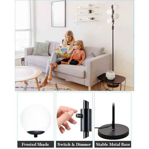 Lightdot Dimmable Globe Floor Lamp, Black Standing Lamps with 4pcs 3000K G9 Bulbs Soft Warm White Eye Care, Mid Century Floor Lamp for Living Room/Bedroom