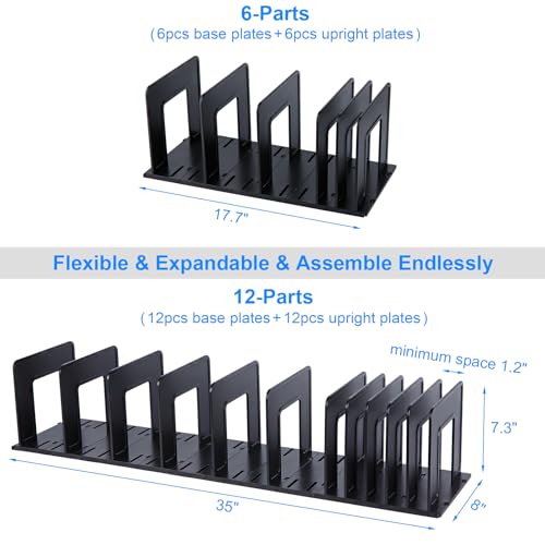 Adjustable Vertical File Sorter Sturdy Plastic Expandable Upright File Holder, Desktop Binder Organizer, School Office Organization Bookshelf Divider, Assemble Easily Endlessly, Black
