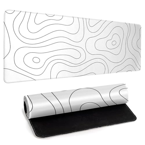 LLZDEUAN White Topographic Map Gaming Mouse Pad 31.5x11.8 Inch Desk Mat Non-Slip Edge