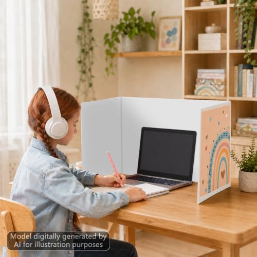 ClassyWhimsy Motivational Words 24-Pack Desk Privacy Shields for Students – Rainbow Boho Folders & Dividers
