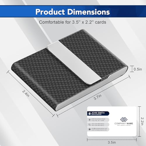 DMFLY Black Carbon RFID Blocking Slim Metal Business Card Holder - PU Leather, Magnetic Closure