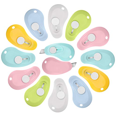 Honoson 12 Pcs Mini Utility Box Cutter Knives with Bean Variation, Retractable & Colorful