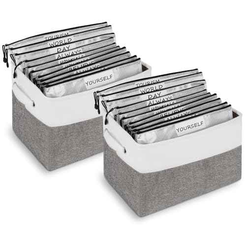 2 Pack Board Game Storage Containers with 10PCS Zipper Bags, DIY Stickers and Adhesive, Board Game Organizers and Storage Bags for Board Games, Puzzles, Toys, Video Game Office Supplies (Gray)