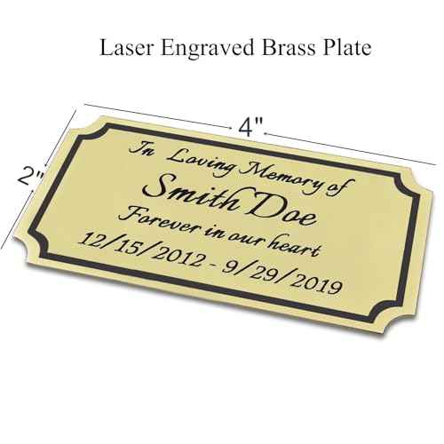 2" H x 4" W, Custom Elegant Engraved Plate, Personalized Memorial Plaque, Brushed Stainless Steel or Brass Laser Engraved Name Plates with Adhesive Backing or Screws, Notched Corner (Silver, Gold)