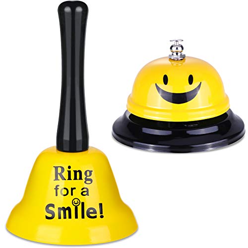 Hotop 2-Pack Service Call Bells - Yellow Smile Metal Hand & Desk Bells