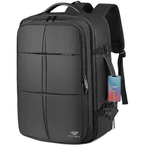 TOTWO Travel Backpack, Extra Large 55L Carry On Backpack Flight Approved with USB Charging Port, Expandable Waterproof Business Luggage Casual Bag Fits 18.4 Inch Laptops, Travel Gifts for Men Women