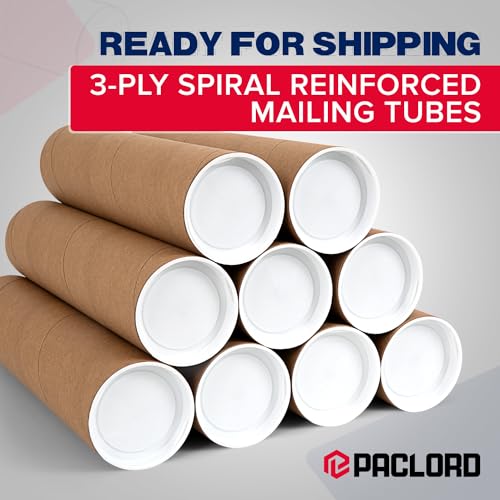 Paclord Pack of 4 2x20 Inch Reinforced Kraft Mailing Tubes with Caps – Made in USA