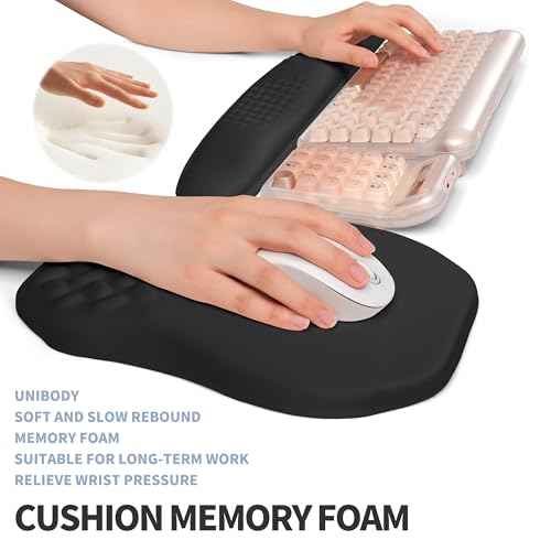 2-in-1 Ergonomic Set, Wave Keyboard Wrist Rest and Massage Slope Mouse Pad Wrist Support, Rebound Memory Foam for Relieve Carpal Tunnel Syndrome and Wrist Pain (Black)