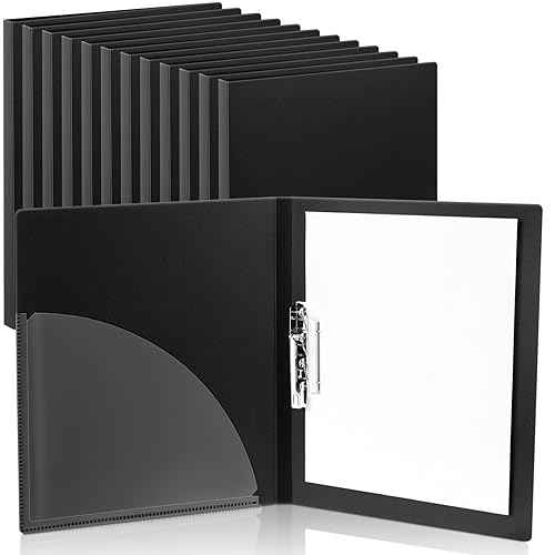 Teling 12 Pack Punchless Clamp Binder Folder 8.5 x 11 Inch Ringless Binder Holds with Pocket, Flexible Metal Clip and Poly Covers, 100 Letter Size Pages, for Work, School(Black)