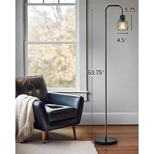 Oneach 63.75" Industrial Floor Lamp Modern Black Floor Lamp with Footswitch Metal Reading Tall Pole Light with 4W LED Bulb Standing Tall Lamp for Living Room Bedroom Office E26 Base