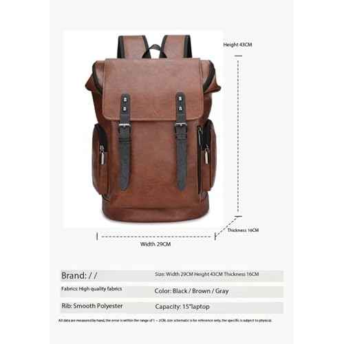 PU leather casual backpack 15.6 inches travel college work backpack business laptop backpack multi-pocket schoolbag (brown2,Backpack)