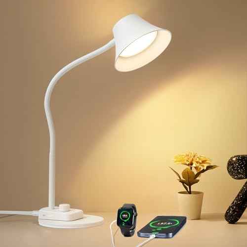 BOHON LED Desk Lamp for Home Office, Fully Dimmable Bedside Lamps with USB A and C Charging Port, 5 Colors Reading Lamp with Night Light, Auto Timer, Table Lamp for College Dorm Room White