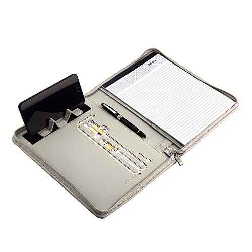 Phone Charging Business & Travel Portfolio w/Built-in Power Bank- Zipper Closure & Refillable Pad- Professional Organizer Padfolio That Charges Phones/Tablets on The Go (Gray)