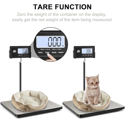 QP Shipping Scale, 440 lb/0.35 oz High Accuracy Digital Postal Scale, Postage Scale, Hold/Tare Function, Auto Off LCD Display, Lightweight Scale for Packages/Luggage/Pet, Battery & AC Adapter Included