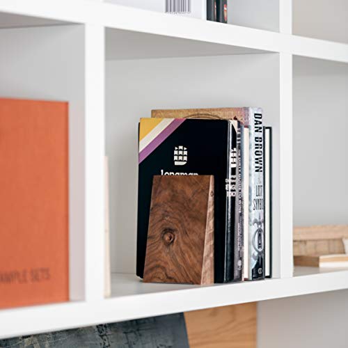 TILISMA Walnut Wooden Book Ends with Metal Base - Handmade Sturdy Book Holders