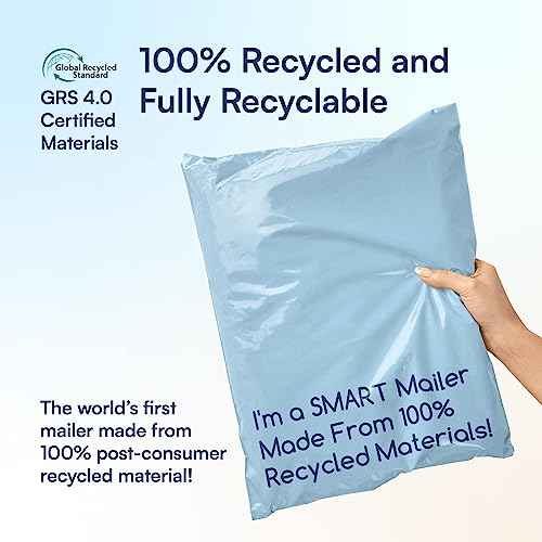 100 Count, 12x15.5 inch 100% Recycled Poly Mailers Eco Friendly Packaging Envelopes Supplies Mailing Bags 2.5 Mil Thick - SMART Mailer