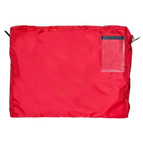 Interoffice Transit Mailer, 18" x 14" x 4" Expandable Pouch, Grommet for Padlock/Zip-Tie, Label Window, Reusable Mail Bag, Sack for Documents, Envelope (Red)