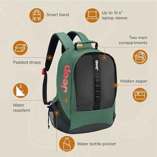 Jeep JS011B Travel Backpack, Green, 15.6" Laptop