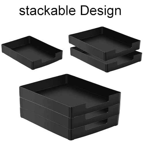 Letter-Size Tray, 2PCS Desk Drawer Organizer, A4 Plastic Paper Tray, Stackable Plastic Paper Holder File Organizer for Office, School, Home Storage (2X Black)