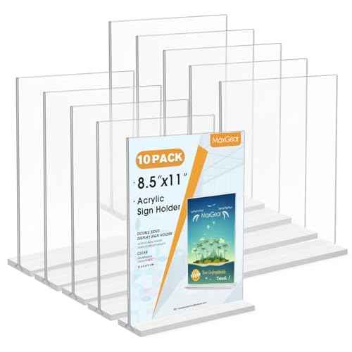 MaxGear Acrylic Sign Holder 8.5x11 Inches 10 Pack, Double Sided Clear Display Stand Table Top Paper Holder, Vertical Menu Flyer Stand, Plastic Frame for Stores, Restaurants, Hotels, Office