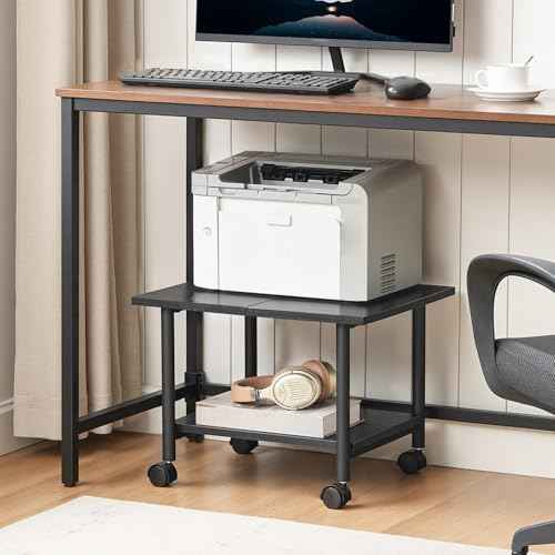HOOBRO Printer Stand, 2-Tier Industrial Under Desk Printer Cart with Shelf, Mobile Heavy Duty Storage Rack on Wheels for Home, Office, Black BB02PS01G1
