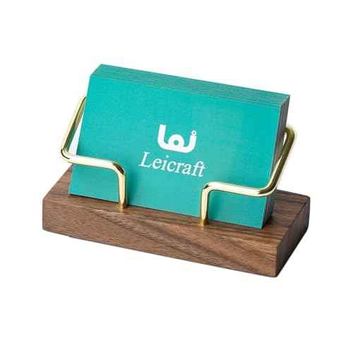 Business Card Holder for Desk, Modern Card Organizers and Office Desk Accessories for Men and Women (Walnut Golden)