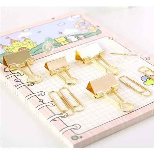10 Pack, Gold Paper Clips and Binder Clips Set, Metal Assorted Sized Binders with Push Pins, Cute Gold Office Supplies for Desk, Desk Accessories