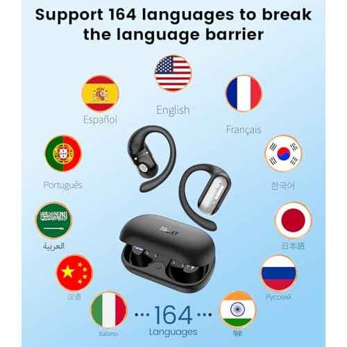 AI Translation Earbuds Real Time 164 Languages Translator Ear Buds Audifonos Traductores Ingl?s Espa?ol 4-in-1 Wireless Headphones Bluetooth Earphones for Travel Business Meeting Learning Black