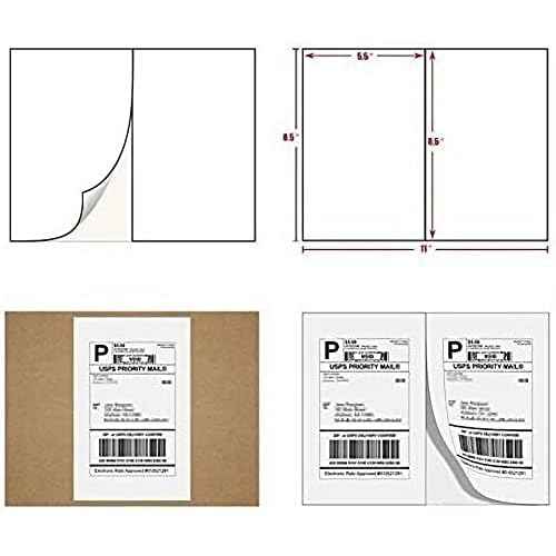 9527 Product Half Sheet Self Adhesive Shipping Labels for Laser & Inkjet Printers White Blank,2 Labels per Sheet (1000 Labels)