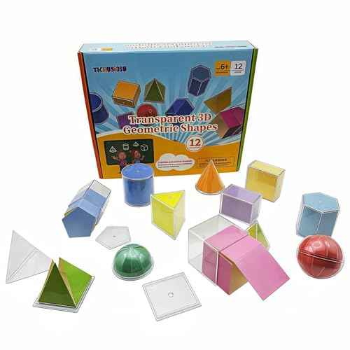 3D Shapes Math Manipulatives | Geometric Shapes for Classroom | 3D Shapes for Teaching | Homeschool Supplies | Teaching Aids | Math Games | 2D & 3D Geometric Solids ? 12 Shapes (1.96") & 12 2D Nets