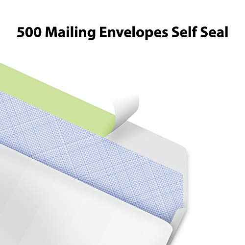 #10 Envelopes Letter Size Self Seal | 500 Business Mailing Security Peel and Sealing Envelope | 100% Tinted | no 10 White Windowless Legal Regular Plain Envelops Pack | 4-1/8 x 9-1/2 Inches | 24 LB
