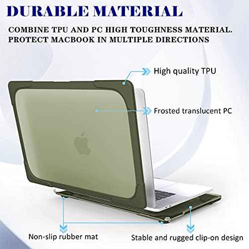 Mektron Heavy Duty Casefor MacBook Air 13 inch 2020 2019 2018 Release Model A2337 M1 A2179 A1932, Shockproof Durable Protective Hard Shell with Fold Kickstand£¬Avocado Green
