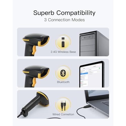 Inateck Wireless Barcode Scanner, Bluetooth Bar Code Scanner, 1D USB Barcode Reader Handheld, 1 Charge 3 Months, Scanner Barcode with APP and SDK