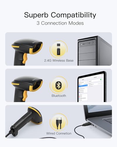 Inateck Wireless Bluetooth 1D Barcode Scanner with 2000mAh Battery - Handheld, Long Lasting